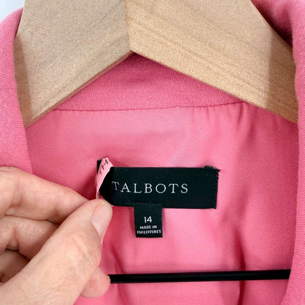 Talbots Double Breasted Blazer Pink Stretch Cotton Blend Gold Button Size 14 - Picture 3 of 8